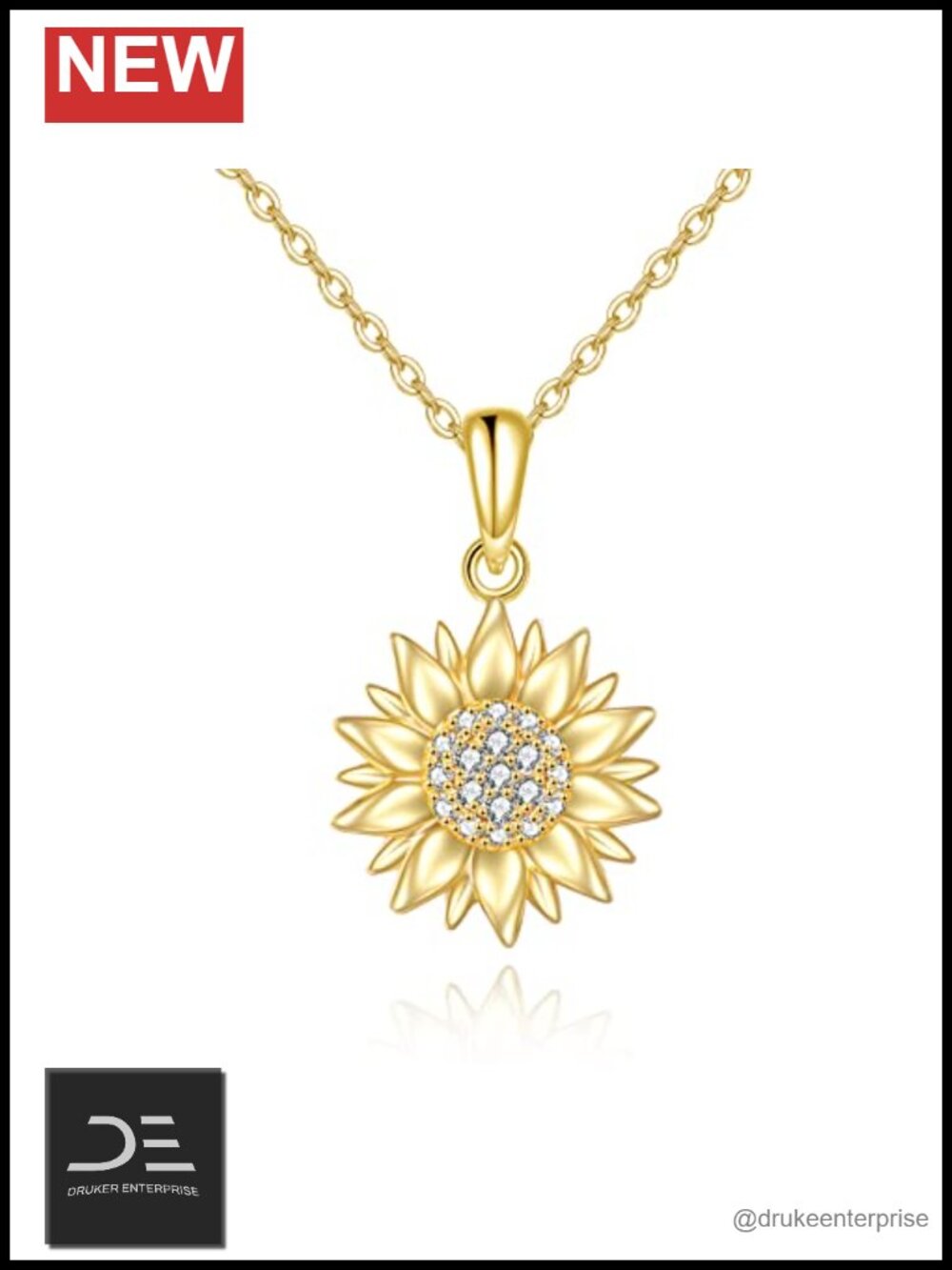 14k Yellow Gold Sunflower Pendant Necklace with Cubic Zirconia for Women